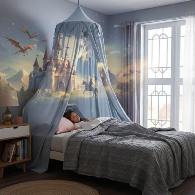 ciel de lit enfant bleu château enchanté