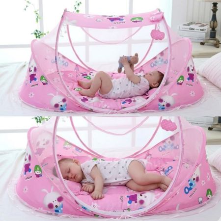 lit moustiquaire bébé lapin rose sécuritaire
