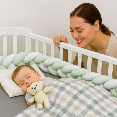 tresse de lit bebe vert blanc bouclier protecteur