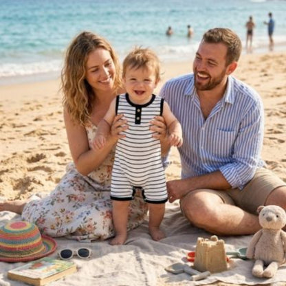 Barboteuse bébé garçon sans manches rayée noir pour été