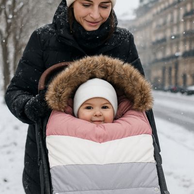 Chancelière bébé imperméable rose blanc gris.