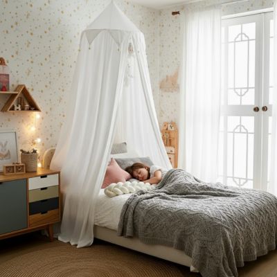Ciel de lit enfant blanc château féerique