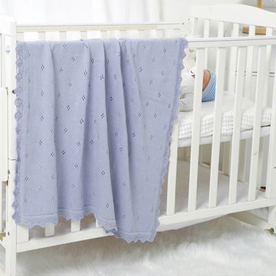 Couverture bebe tricot bleu biologique