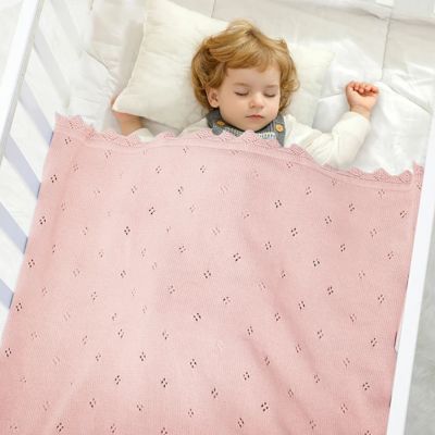Couverture bebe tricot rose coton
