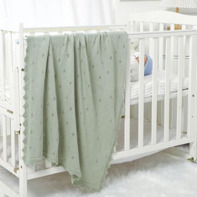 Couverture bebe tricot vert naturel