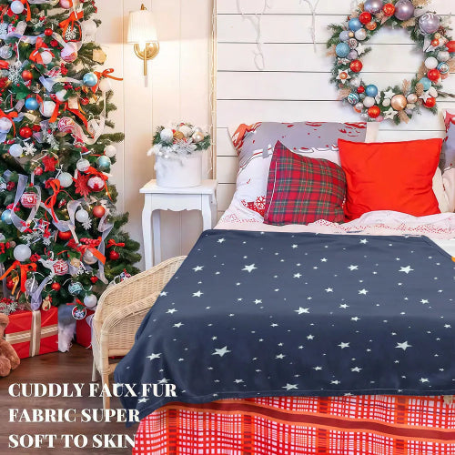 Couverture etoile pour bebe bleu marine en flanelle