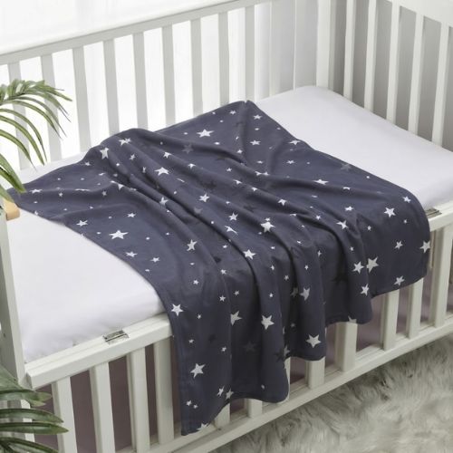 Couverture etoile pour bebe bleu marine polaire