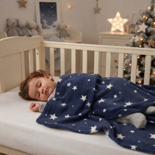 Couverture etoile pour bebe bleu marine