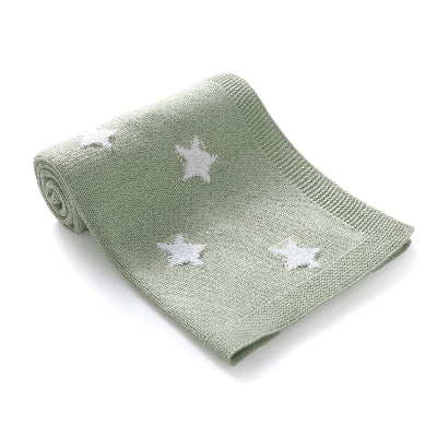 Couverture étoile pour bebe tricotée verte