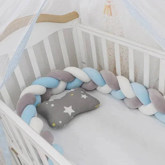 tresse de lit bébé bleu gris blanc