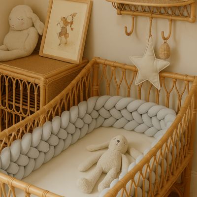 Tour de lit tressé 6 brins gris robuste