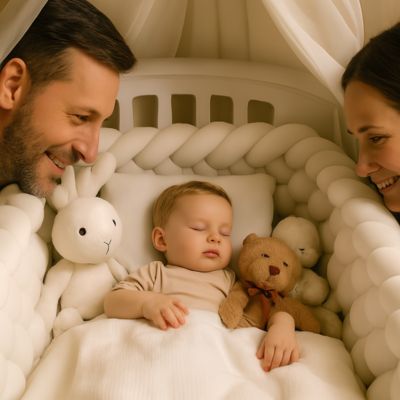 Tour de lit tressé blanc protection maximale