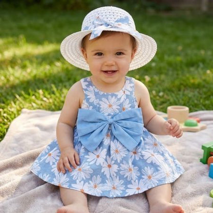 barboteuse bébé fille adorable nœud bleu en coton élégante