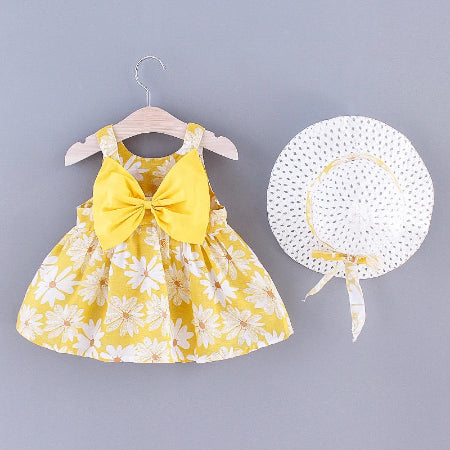 barboteuse bébé fille adorable nœud jaune avec chapeau