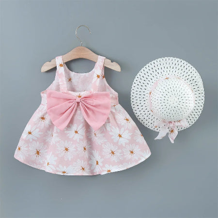 barboteuse bébé fille adorable nœud rose avec chapeau