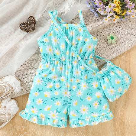 barboteuse bebe fille motif floral avec sac en coton doux