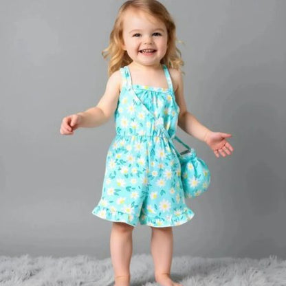 barboteuse bébé fille motif floral avec sac