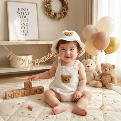 barboteuse bébé fille sans manches à motif Orson en gaze