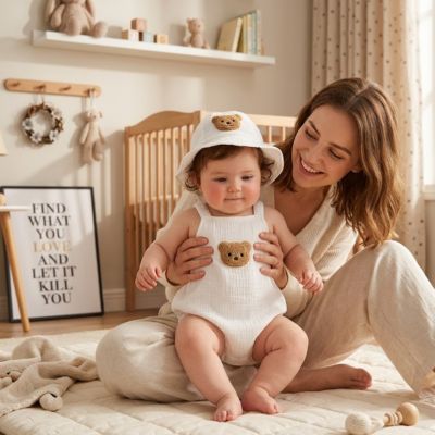 barboteuse bébé fille sans manches à motif Orson pour été