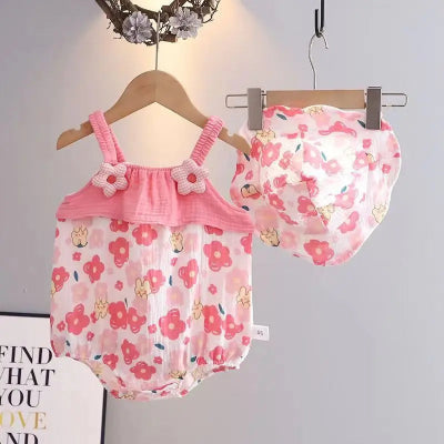 barboteuse bébé fille sans manches à motif rose