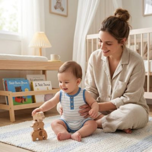 barboteuse bébé garçon sans manches rayée bleu confortable