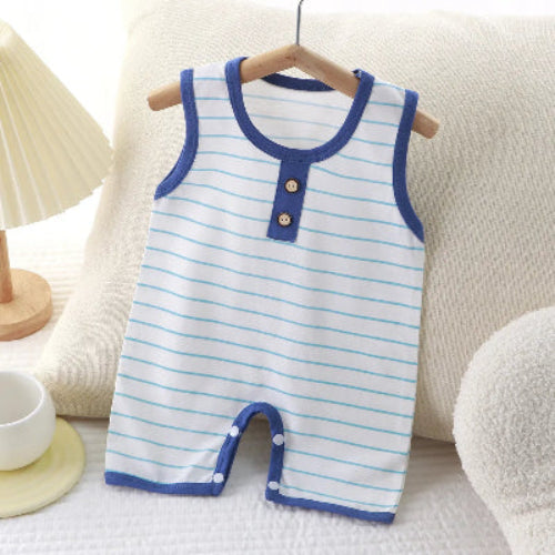 barboteuse bébé garçon sans manches rayée bleu