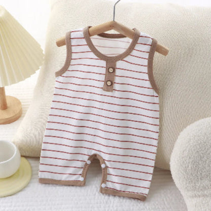 barboteuse bébé garçon sans manches rayée brun