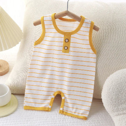 barboteuse bébé garçon sans manches rayée jaune