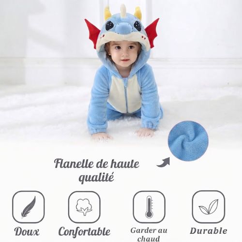 barboteuse bébé genouillère dragon bleu confortable