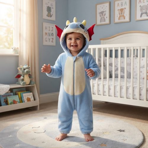 barboteuse bébé genouillère dragon bleu durable