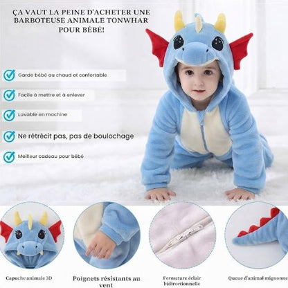 barboteuse bébé genouillère dragon bleu en flanelle