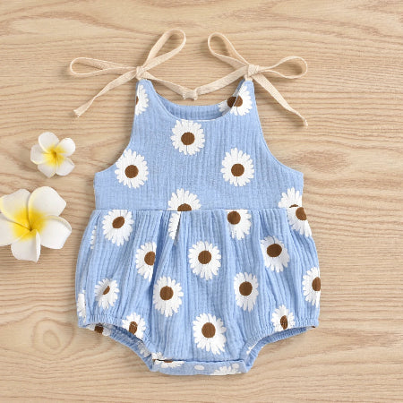 barboteuse bébé motif marguerite bleu