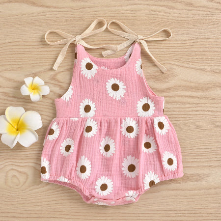 barboteuse bébé motif marguerite rose