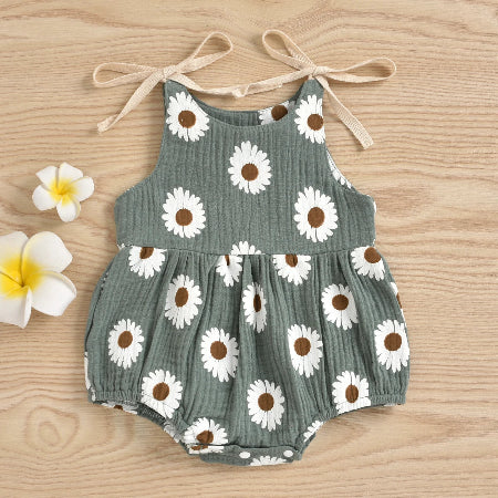 barboteuse bébé motif marguerite verte