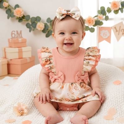 body bébé fille manches courtes fleurie rose
