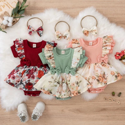 body bébé fille manches courtes fleurie trois couleurs