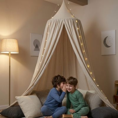 ciel de lit bébé beige petit royaume cocon apaisant