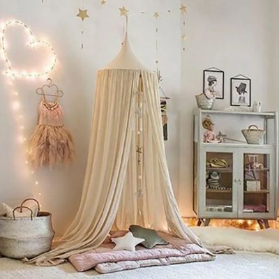 ciel de lit bébé beige petit royaume en mousseline