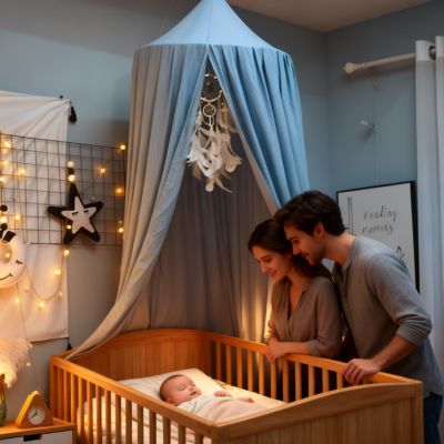 ciel de lit bébé bleu poudre