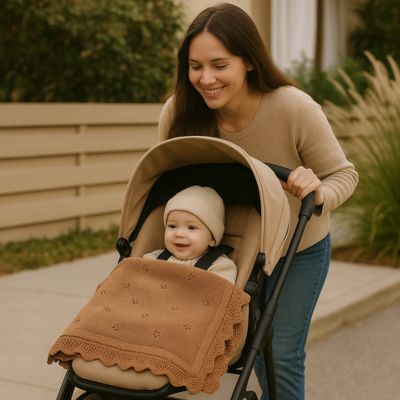 couverture bebe tricot caramel coton