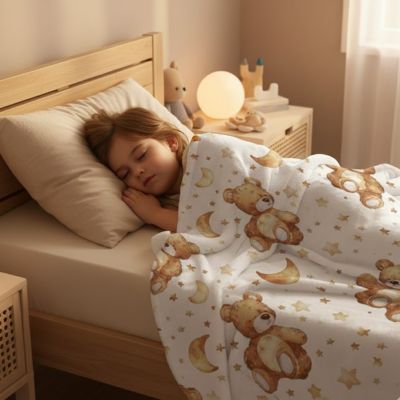 couverture étoile pour bebe ours en flanelle