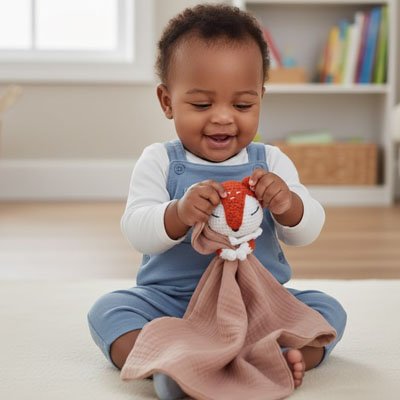 Doudou renard rose sucette apaisante