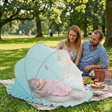 lit bébé moustiquaire protection sommeil bleu filtre protecteur