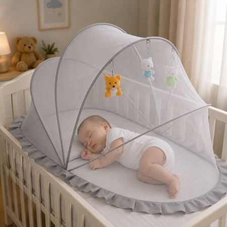 lit bébé moustiquaire protection sommeil gris anti-moustique