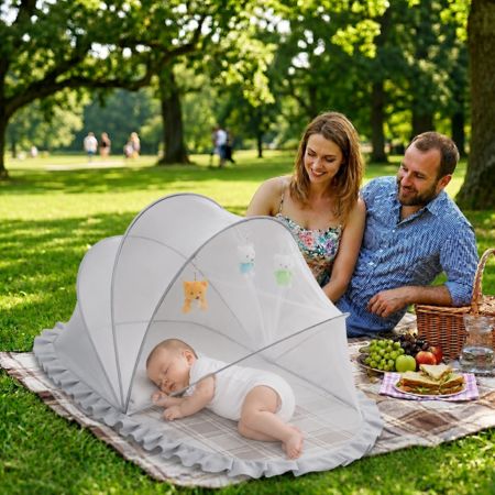 lit bébé moustiquaire protection sommeil gris pique-nique