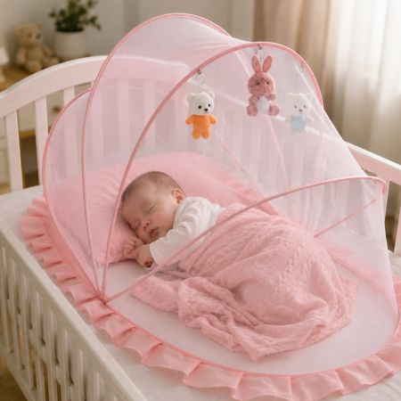 lit bébé moustiquaire protection sommeil rose anti-moustique