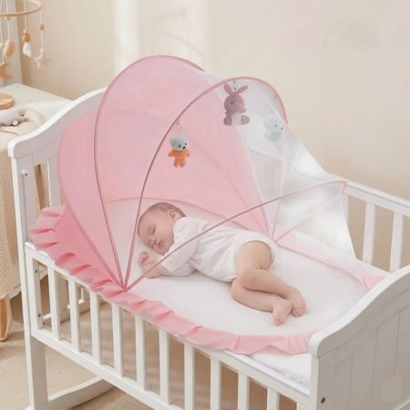 lit bébé moustiquaire protection sommeil rose