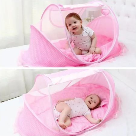 lit moustiquaire bébé cocon douillet rose en maille