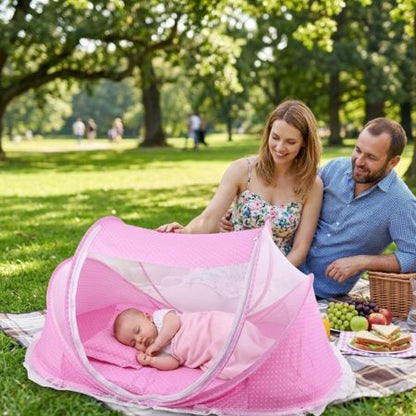 lit moustiquaire bébé cocon douillet rose qui voyage avec vous