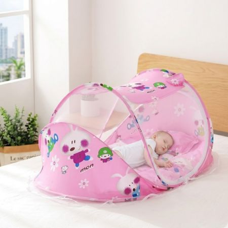 lit moustiquaire bébé lapin rose en maille